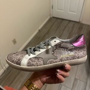 Golden Goose Pink and Gray Sneakers with Star Design